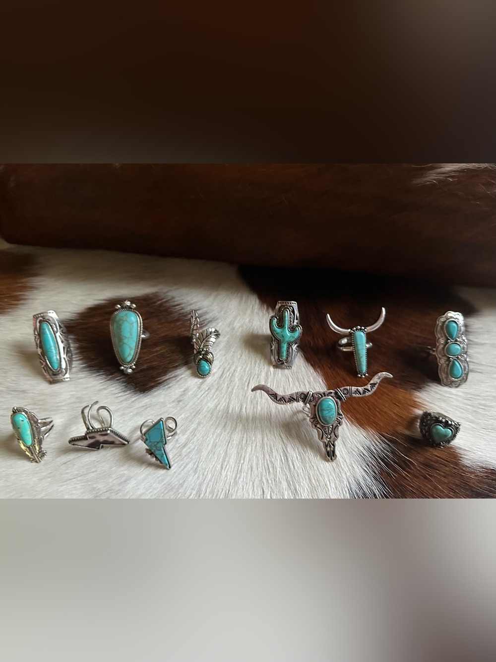 Turquoise Southwestern Statement Rings Set faux